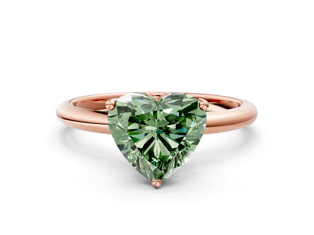 Rose gold Fancy Green Heart  Cut Solitaire Engagement Ring with Four-Prong Setting and Classic Band