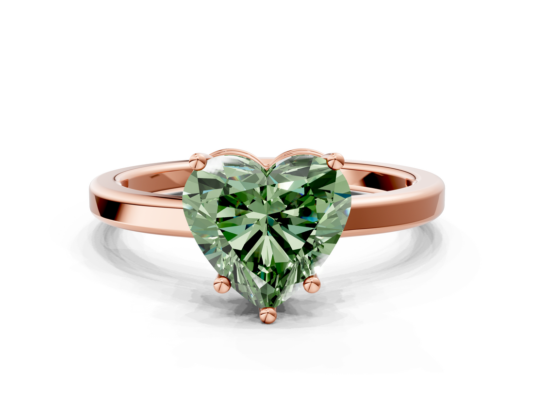 Rose gold Fancy Green Heart  Cut Solitaire Engagement Ring with Four-Prong Setting on a Classic Band