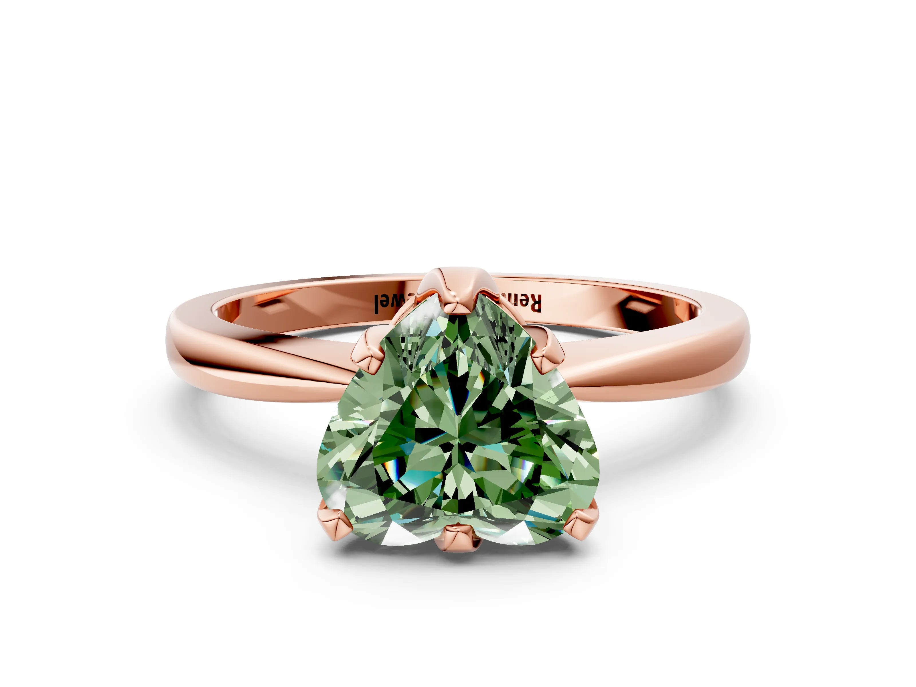 Rose gold Fancy Green Heart Cut Solitaire Engagement Ring with Six-Prong Setting and Tapered Band