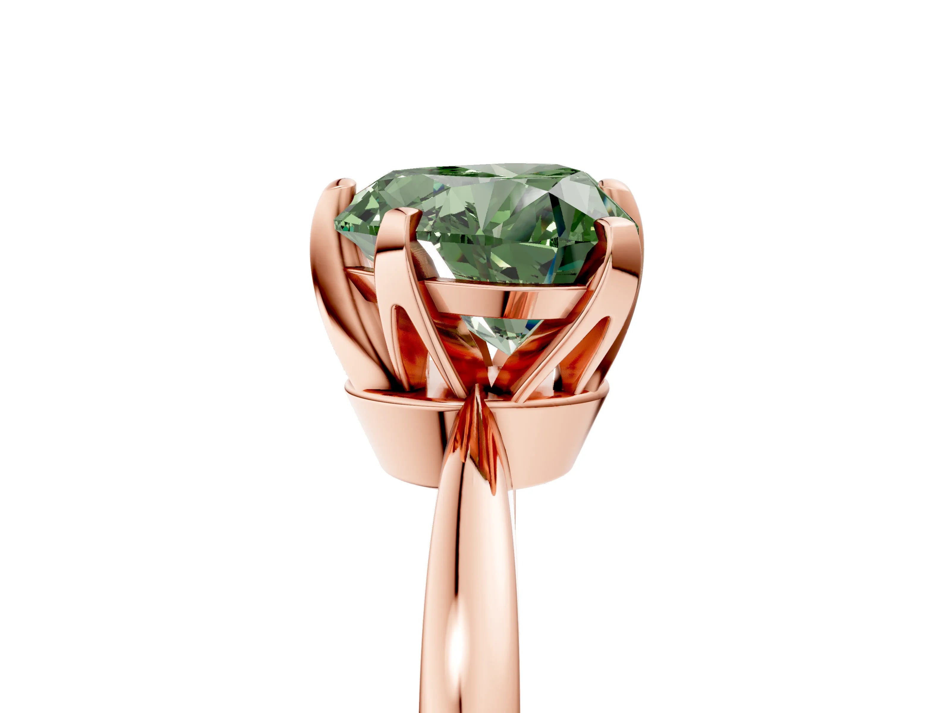 Rose gold Fancy Green Heart Cut Solitaire Engagement Ring with Six-Prong Setting and Tapered Band_5