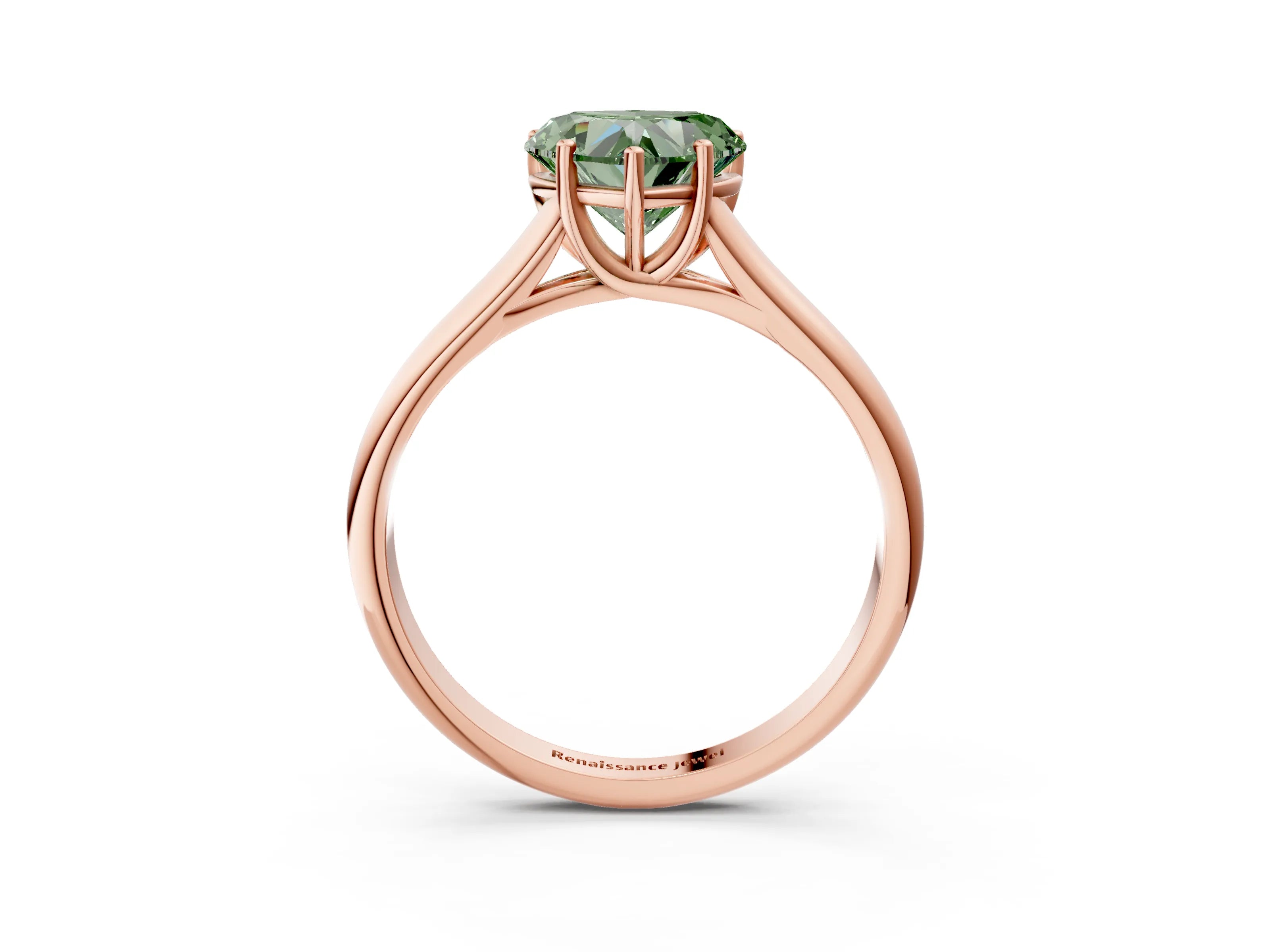 Rose gold Fancy Green Heart Cut Solitaire Engagement Ring with Tapered Band and Four-Prong Setting_6