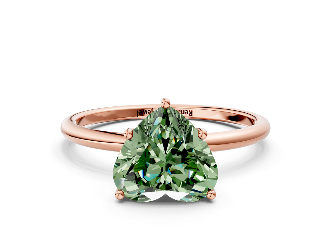 Rose gold Fancy Green Heart  Cut Solitaire Engagement Ring with Thin Band and Four-Prong Setting_3