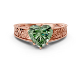 Rose gold Fancy Green Heart  Cut Solitaire Engraved Band with Four-Prong Setting