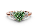 Rose gold Fancy Green Heart  Cut Solitaire Floral Diamond Ring with Four-Prong Setting