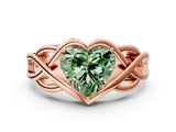 Rose gold Fancy Green Heart Cut Solitaire Intertwined Band Prong Setting Ring