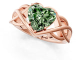 Rose gold Fancy Green Heart Cut Solitaire Intertwined Band Prong Setting Ring_1