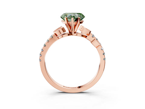 Rose gold Fancy Green Heart Cut Solitaire Leaf-Inspired Diamond Ring with Pavé Band and Four-Prong Setting_3
