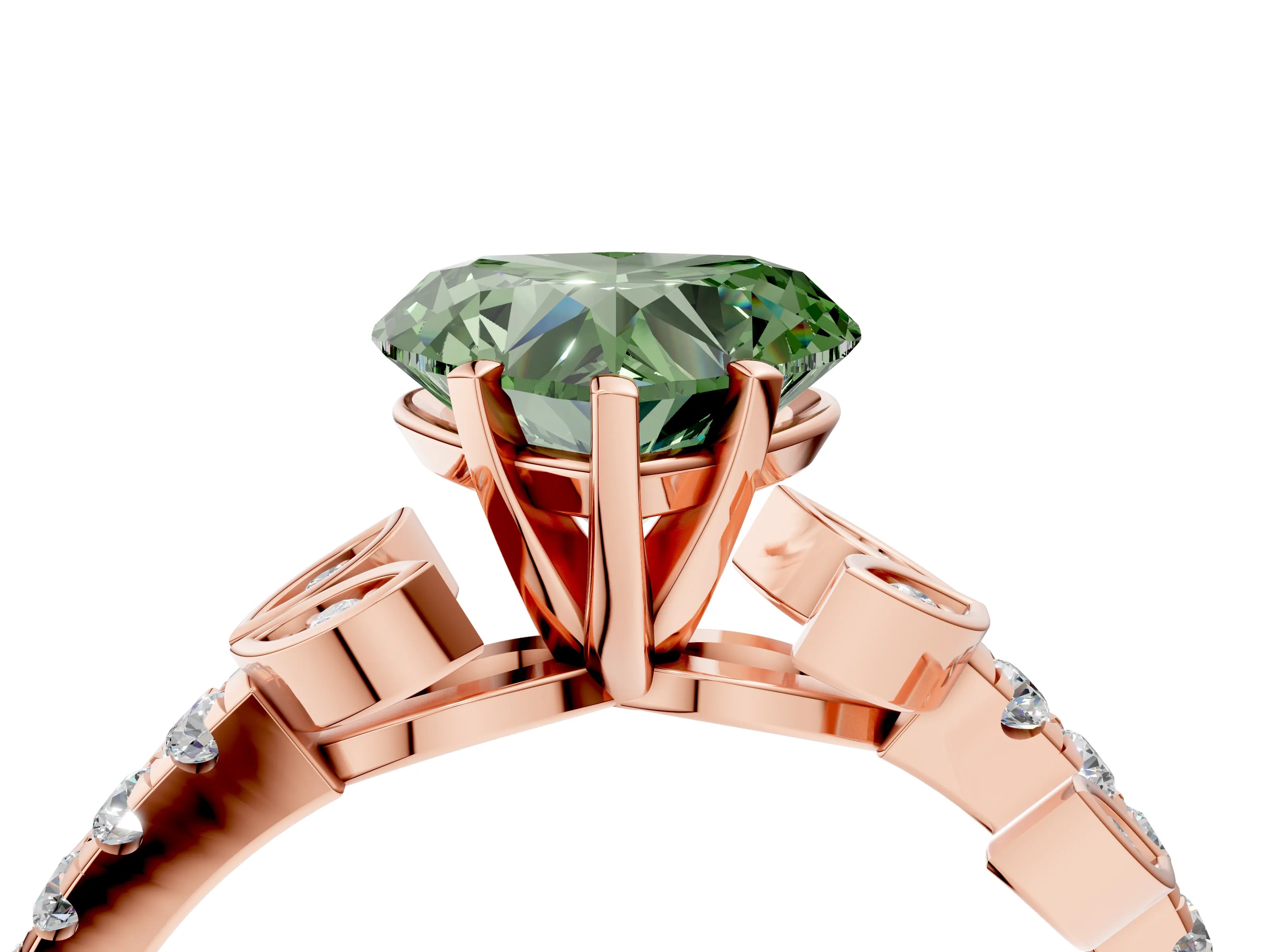 Rose gold Fancy Green Heart Cut Solitaire Leaf-Inspired Diamond Ring with Pavé Band and Four-Prong Setting_4