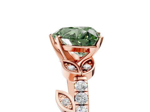 Rose gold Fancy Green Heart Cut Solitaire Leaf-Inspired Diamond Ring with Pavé Band and Four-Prong Setting_5