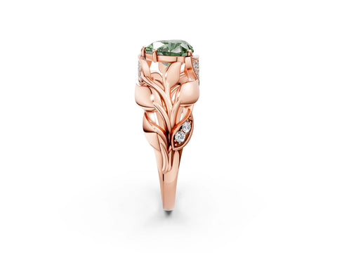 Rose gold Fancy Green Heart Cut Solitaire Leaf-Inspired Engagement Ring with Prong Setting_2