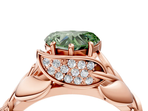 Rose gold Fancy Green Heart Cut Solitaire Leaf-Inspired Engagement Ring with Prong Setting_4