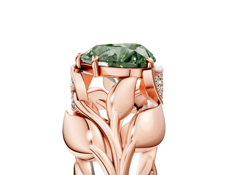 Rose gold Fancy Green Heart Cut Solitaire Leaf-Inspired Engagement Ring with Prong Setting_5
