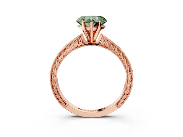 Rose Gold Heart-Shaped Solitaire Engagement Ring Setting for Fancy Green Center with Engraved Band