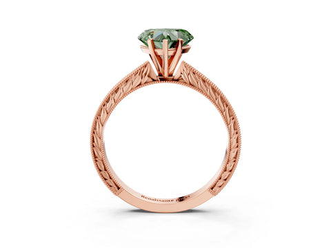 Rose gold Fancy Green Heart Cut Solitaire Milgrain Engraved Band with Four-Prong Setting_3