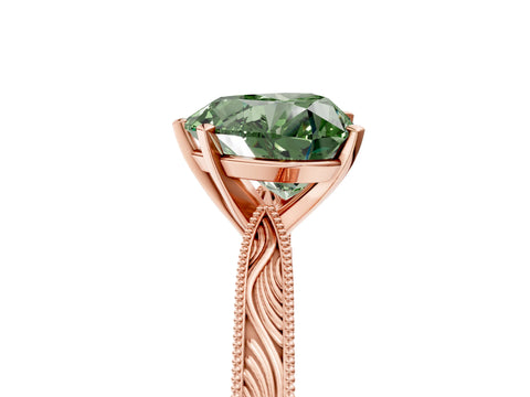 Rose gold Fancy Green Heart Cut Solitaire Milgrain Engraved Band with Four-Prong Setting_5