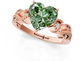 Rose gold Fancy Green Heart Cut Solitaire Milgrain Leaf Band with Prong Setting_1