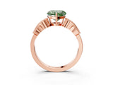 Rose gold Fancy Green Heart Cut Solitaire Milgrain Leaf Band with Prong Setting_3
