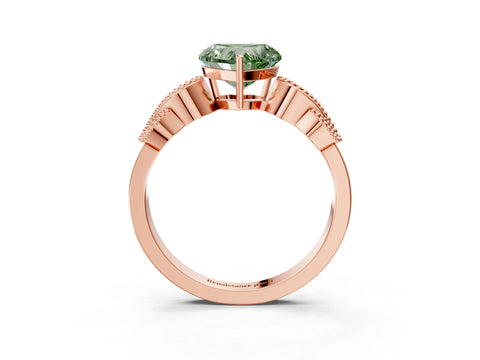 Rose gold Fancy Green Heart Cut Solitaire Milgrain Leaf Band with Prong Setting_3