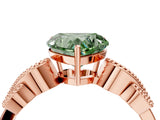 Rose gold Fancy Green Heart Cut Solitaire Milgrain Leaf Band with Prong Setting_4