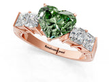 Rose gold Fancy Green Heart Cut Solitaire Princess Side Stone Engraved Band Prong Setting Ring_1