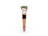 Rose gold Fancy Green Heart Cut Solitaire Princess Side Stone Engraved Band Prong Setting Ring_2