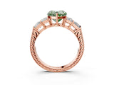 Rose gold Fancy Green Heart Cut Solitaire Princess Side Stone Engraved Band Prong Setting Ring_3