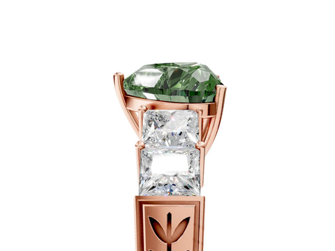 Rose gold Fancy Green Heart Cut Solitaire Princess Side Stone Engraved Band Prong Setting Ring_5