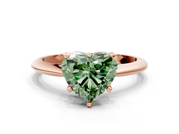 Rose gold Fancy Green Heart  Cut Solitaire Ring with Four-Prong Setting on a Classic Band