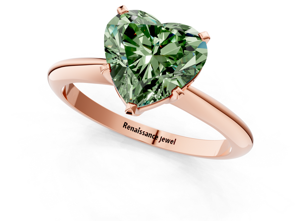 Rose gold Fancy Green Heart  Cut Solitaire Ring with Four-Prong Setting on a Classic Band