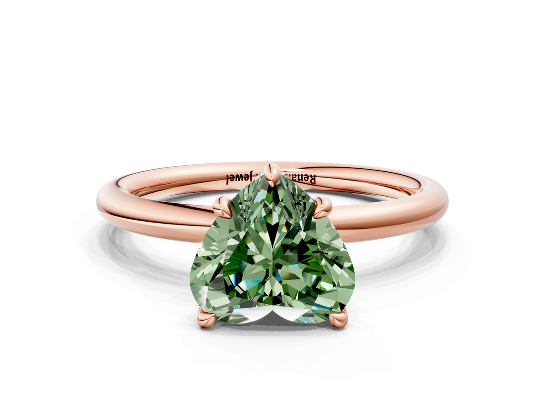 Rose gold Fancy Green Heart  Cut Solitaire Ring with Thin Band and Four-Prong Setting