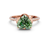Rose gold Fancy Green Heart Cut Solitaire Split Shank Pave Diamond Engagement Ring with Four-Prong Setting