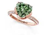 Rose gold Fancy Green Heart Cut Solitaire Split Shank Pave Diamond Engagement Ring with Four-Prong Setting_1