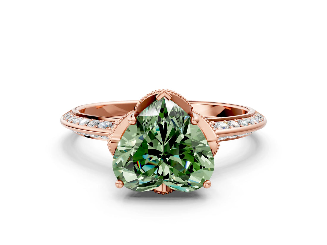 Rose gold Fancy Green Heart Cut Solitaire Split Shank Pave Diamond Engagement Ring with Four-Prong Setting_24