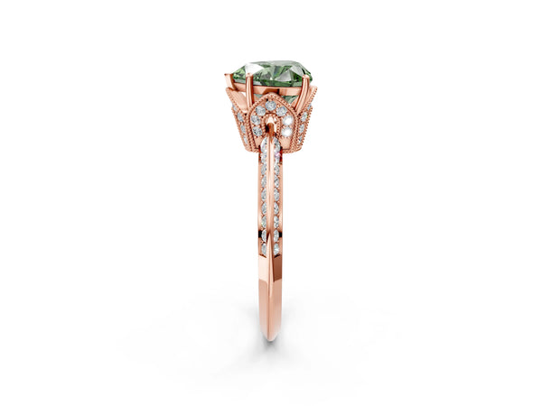 Rose Gold Heart-Shaped Graduated Pave Engagement Ring Setting for Fancy Green Center