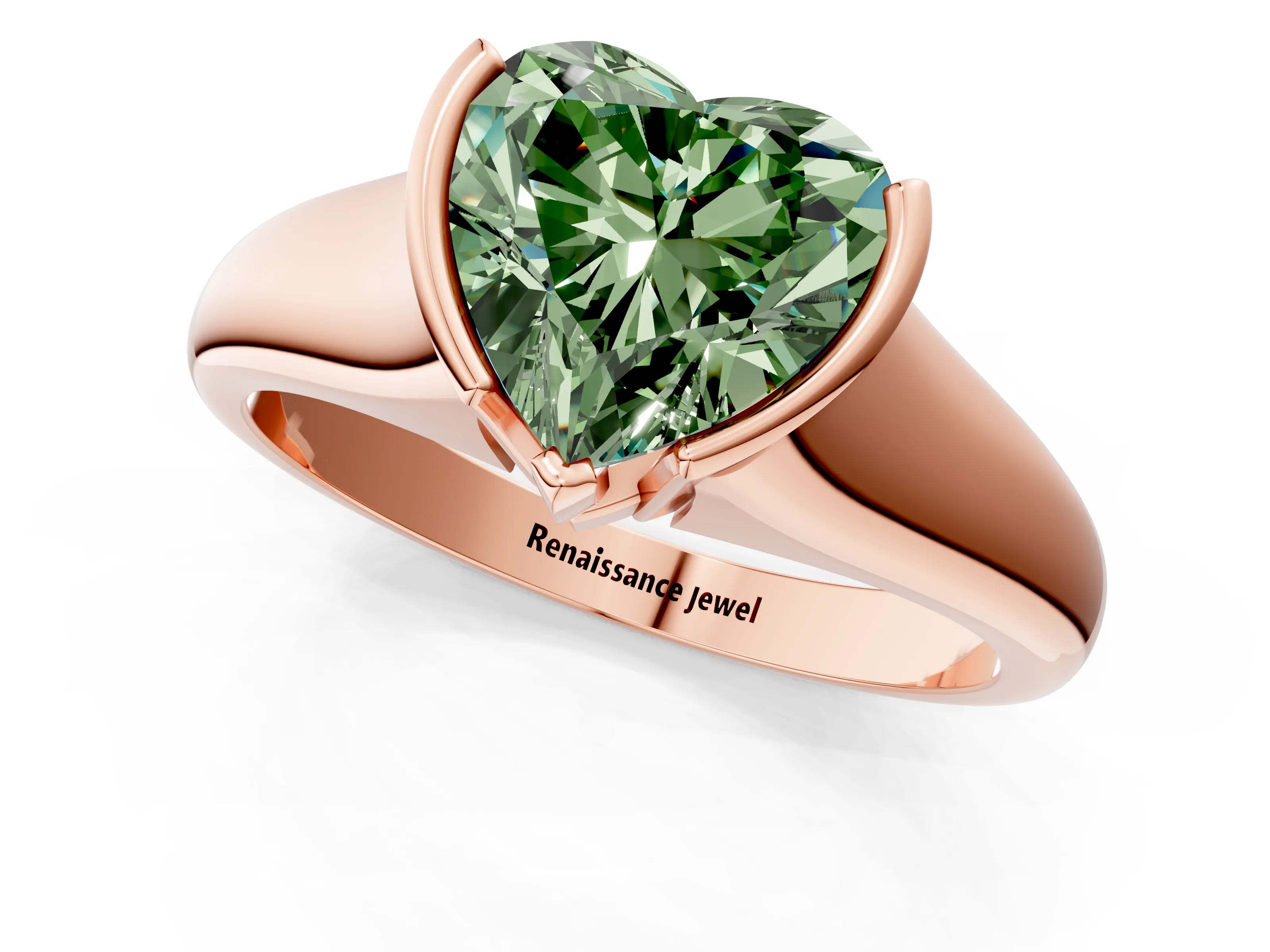 Rose gold Fancy Green Heart Cut Solitaire Tension Set Diamond Ring with Split Shank Band_1