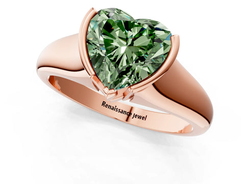 Rose gold Fancy Green Heart Cut Solitaire Tension Set Diamond Ring with Split Shank Band_1