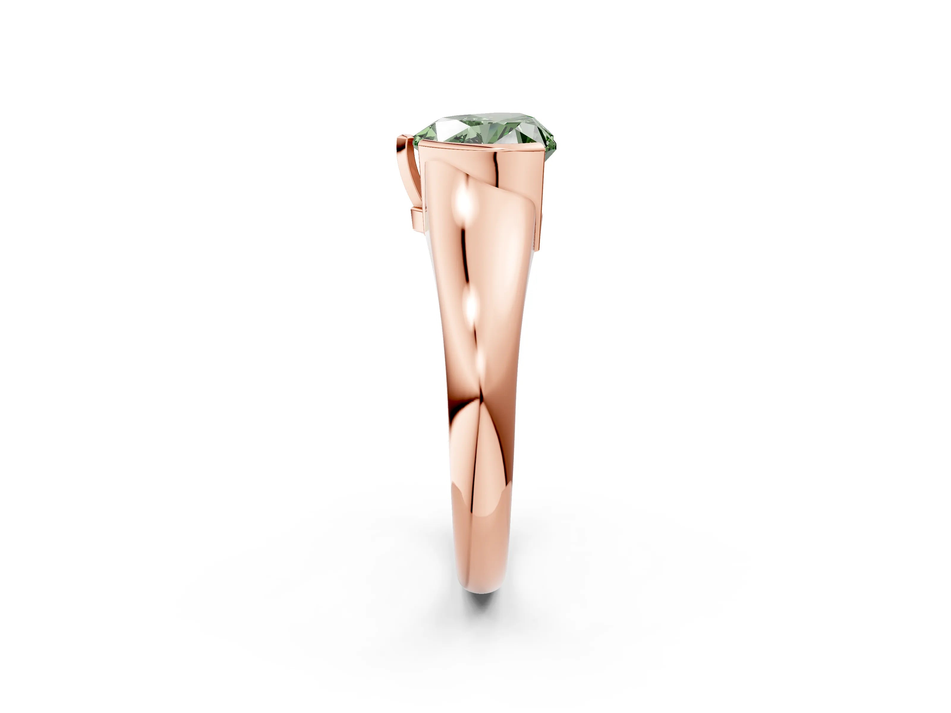 Rose gold Fancy Green Heart Cut Solitaire Tension Set Diamond Ring with Split Shank Band_2