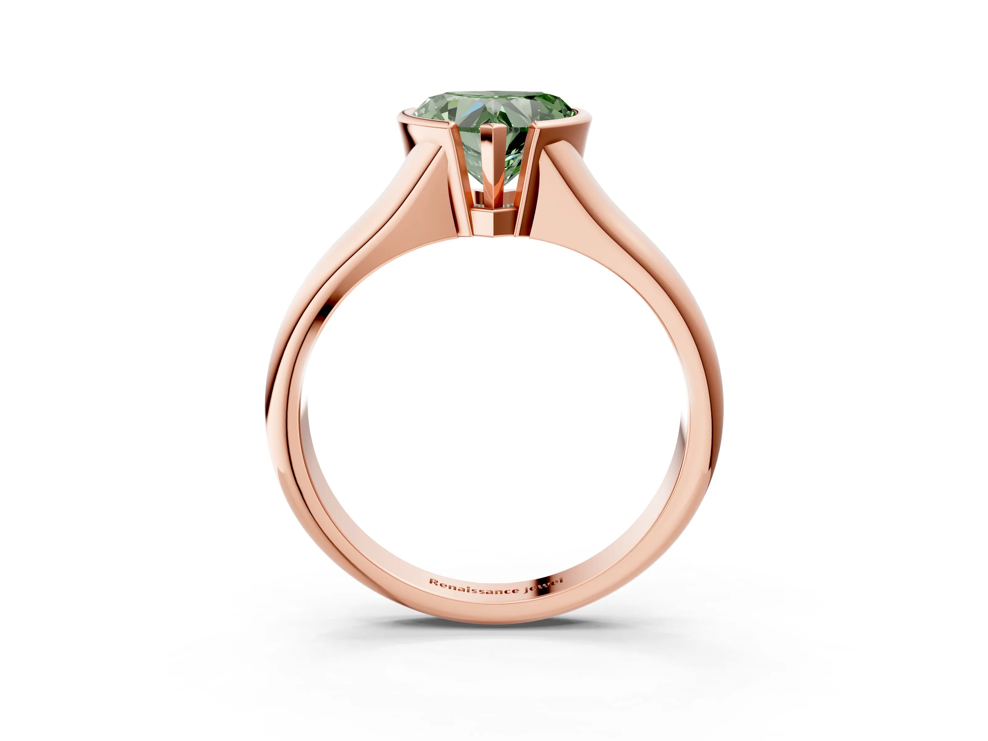 Rose gold Fancy Green Heart Cut Solitaire Tension Set Diamond Ring with Split Shank Band_3