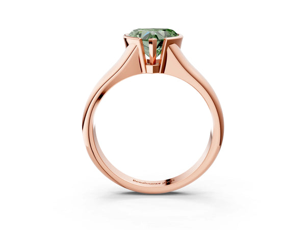 Rose Gold Heart-Shaped Tension Style Solitaire Engagement Ring Setting for Fancy Green Center
