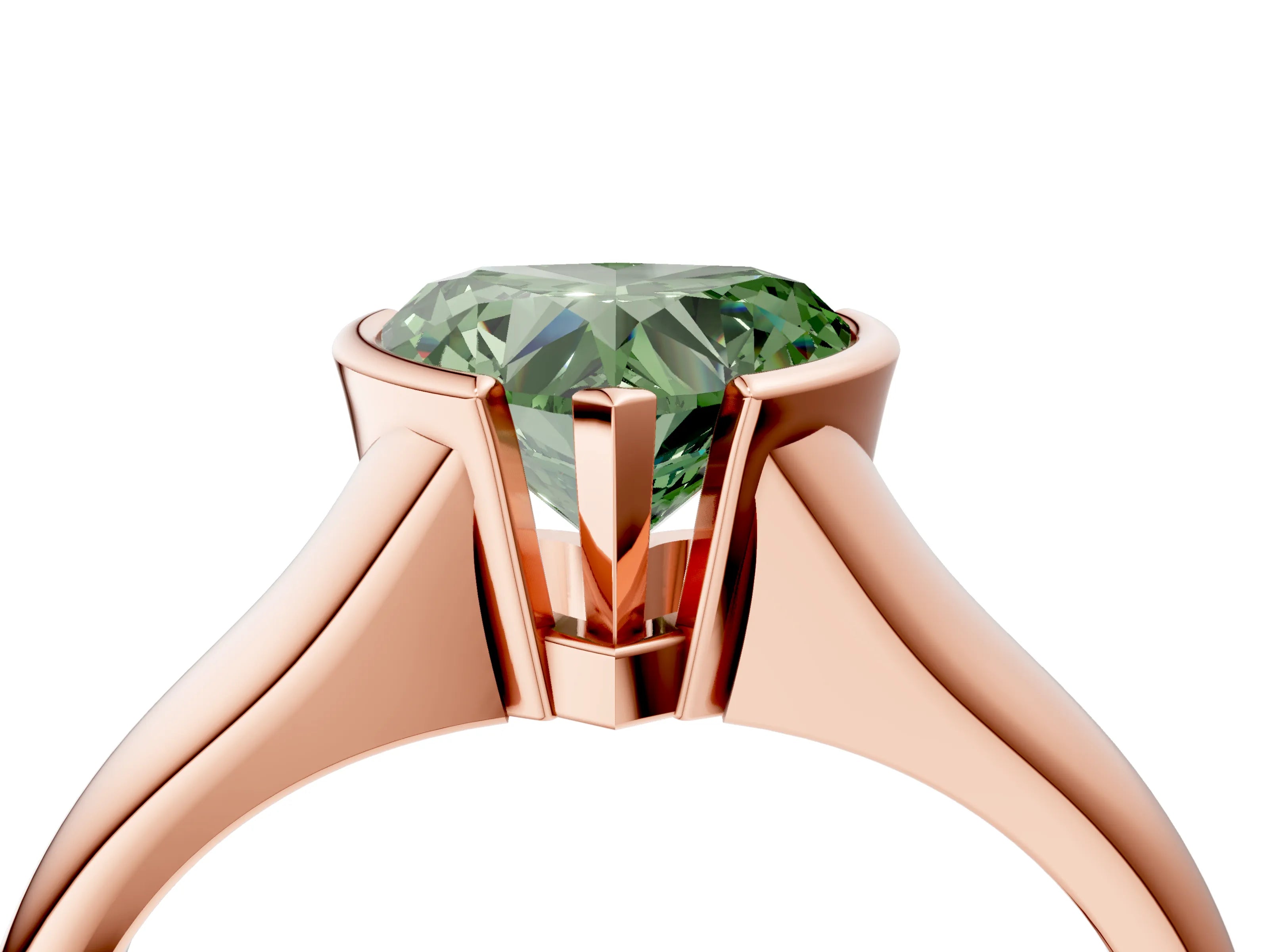 Rose gold Fancy Green Heart Cut Solitaire Tension Set Diamond Ring with Split Shank Band_4
