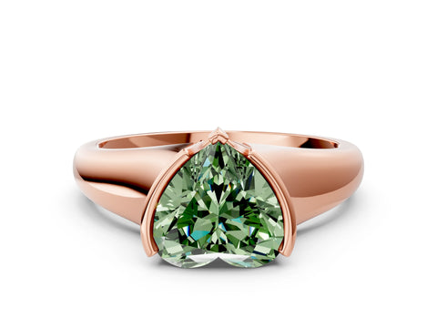 Rose gold Fancy Green Heart Cut Solitaire Tension Set Diamond Ring with Split Shank Band