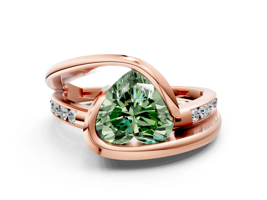 Rose gold Fancy Green Heart Cut Solitaire Tension-Set Diamond Split Shank Ring_12