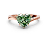 Rose gold Fancy Green Heart  Cut Solitaire Twist Band Ring with Four-Prong Setting