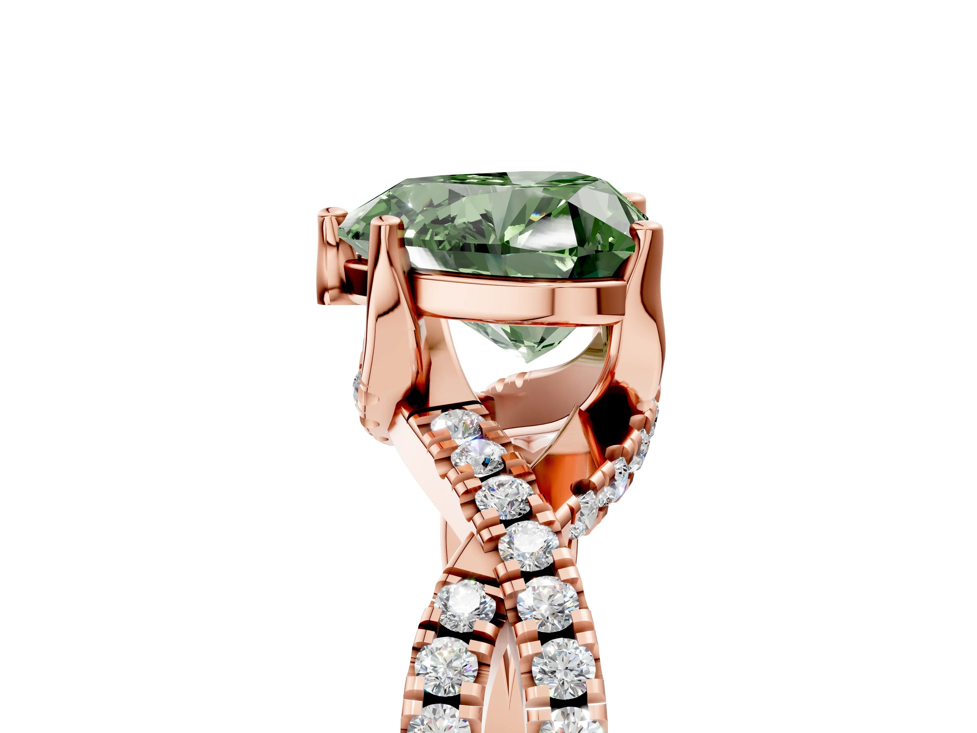 Rose gold Fancy Green Heart Cut Solitaire Twist Pave Diamond Engagement Ring with Prong Setting_29