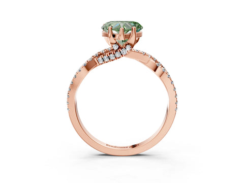 Rose gold Fancy Green Heart Cut Solitaire Twist Pave Diamond Engagement Ring with Prong Setting_3