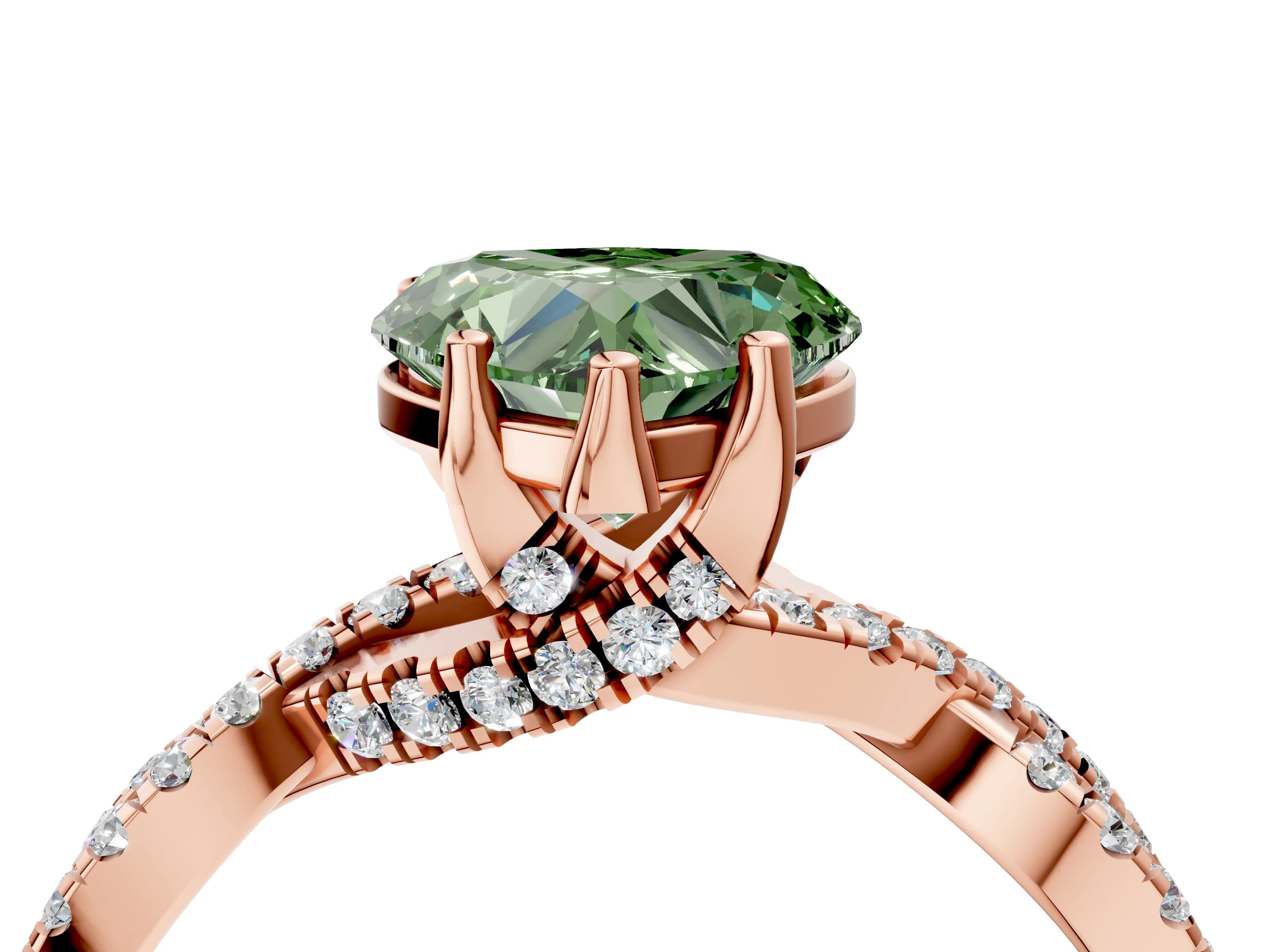 Rose gold Fancy Green Heart Cut Solitaire Twist Pave Diamond Engagement Ring with Prong Setting_4