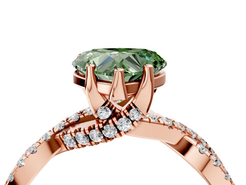 Rose gold Fancy Green Heart Cut Solitaire Twist Pave Diamond Engagement Ring with Prong Setting_4