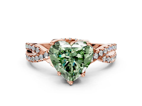 Rose gold Fancy Green Heart Cut Solitaire Twist Pave Diamond Engagement Ring with Prong Setting