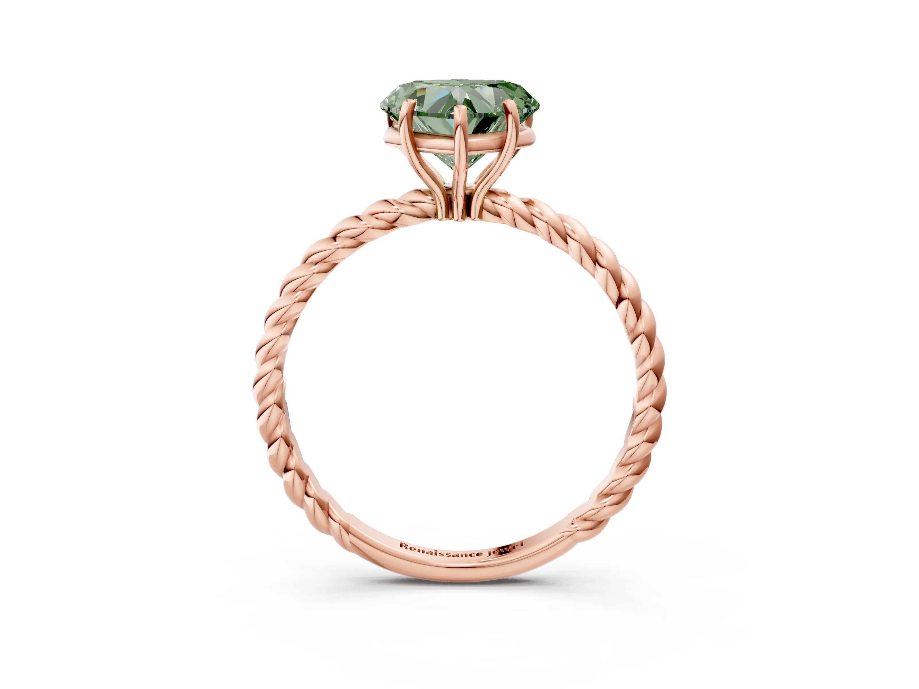 Rose gold Fancy Green Heart Cut Solitaire Twisted Band 4-Prong Ring_3