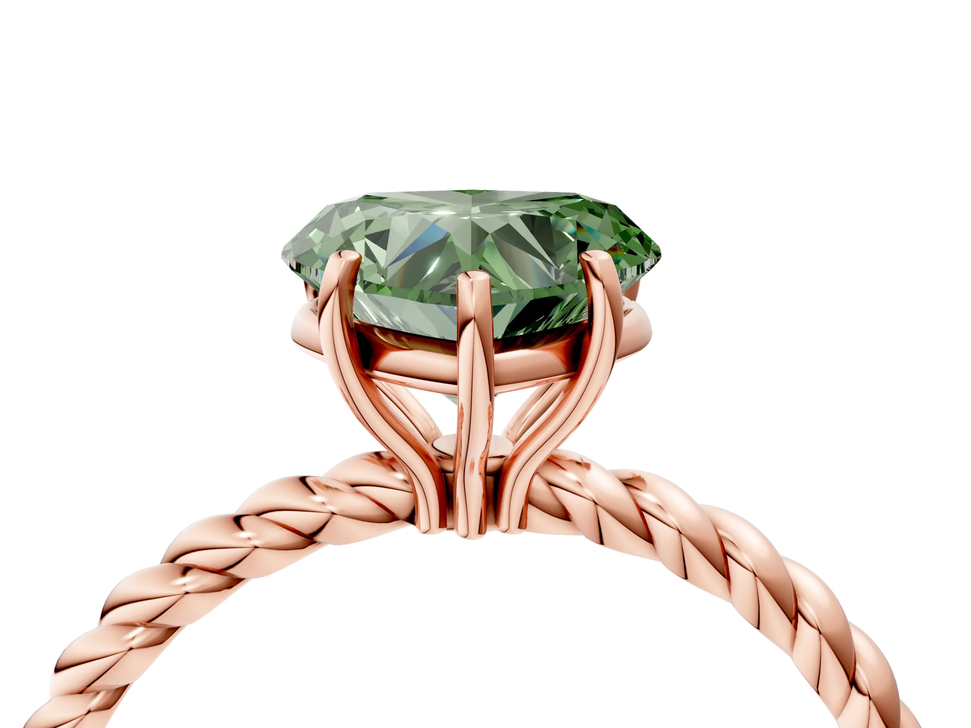 Rose gold Fancy Green Heart Cut Solitaire Twisted Band 4-Prong Ring_4